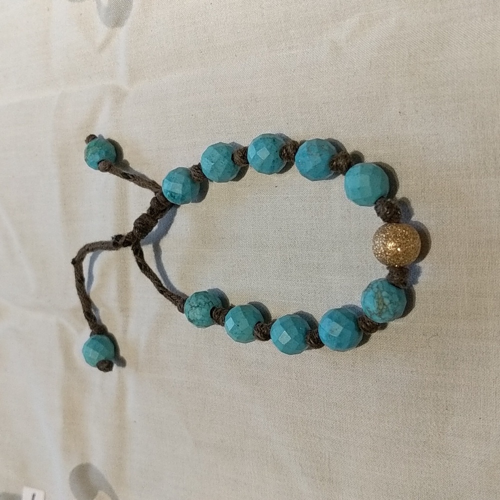 Bracelet Turquoise Beads Gold Shimmer Retro  Festival